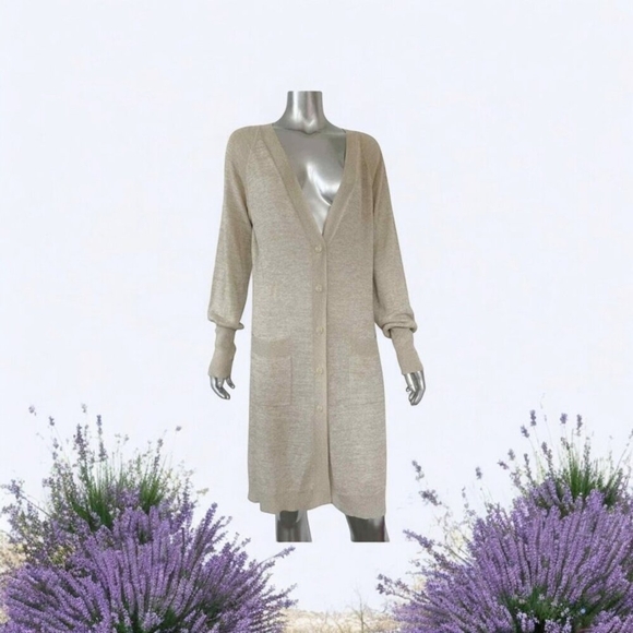 Diane Von Furstenberg DVF Longline Cardigan Jacket Sweater Metallic Size L - Picture 11 of 12